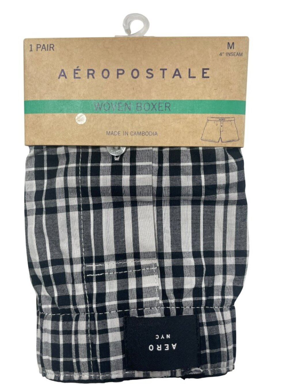 Aeropostale Boxer Shorts Black & White Plaid Woven 4" Inseam Cotton Men's Sz M